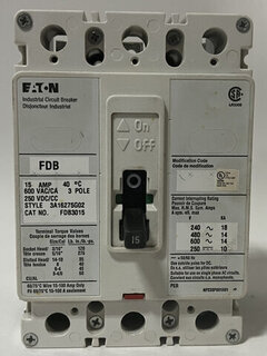 EATON - FDB3015 - 15A 3P 600V Breaker Product Image
